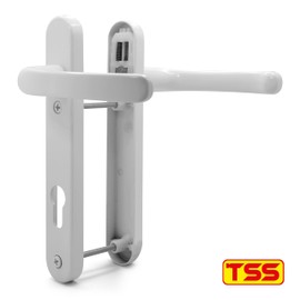 TSS UPVC Door Handles Set with Blank External (Dummy) - Lever/Lever - 92mm PZ (Centres) - 122mm Screw to Screw - Backplate 211mm X 34mm Replacement Dummy UPVC Door Handles (White)
