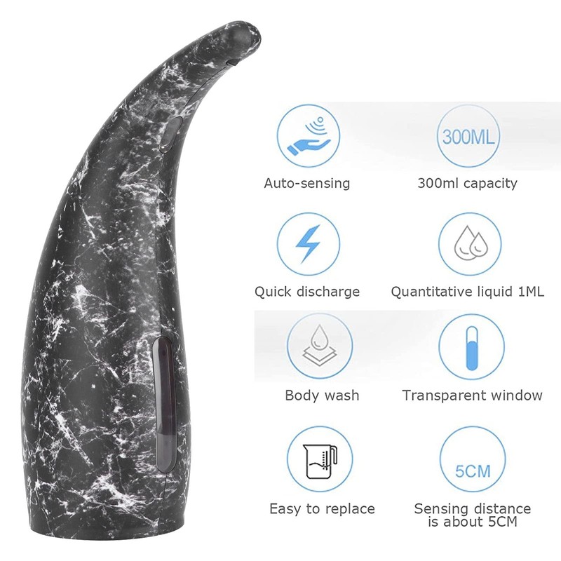 Soap Dispenser, 300 ml, Marble Black, Automatic Soap Dispenser, Infrared
