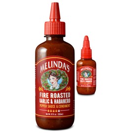 Melinda’s Fire Roasted Garlic & Habanero Hot Sauce - Made with Slow Roasted Garlic, Fresh Peppers, Lime Juice - Rich & Smoky Habanero Hot Sauce 12oz, 1 Pack + 2oz Mini