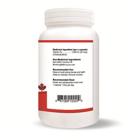 Nutridom Vitamin D3 with Coconut MCT Oil - 1,000IU (25mcg) per serving (500 Softgels) Supports Immune Fuction, Muscle & Bone Health, Non-GMO, Gluten Free, Made in Canada