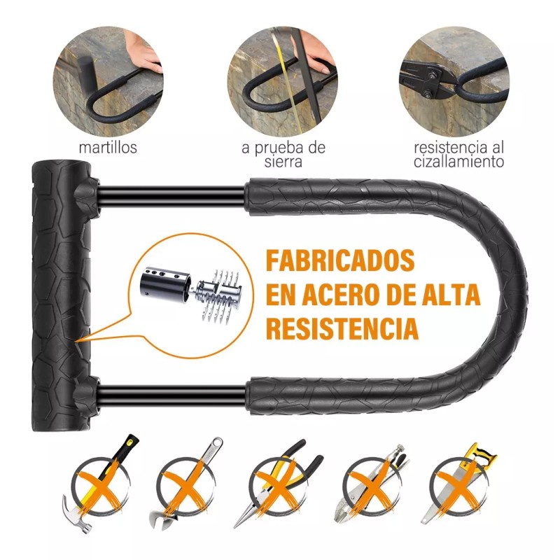 3058 Candado Rigido Tipo U Para Bicicleta Moto Con 1.2