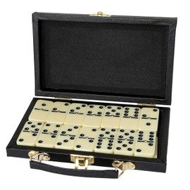 Kicko Domino Set - 28 Pieces Double Six Classic Dominoes in Durable Wooden Brown Box - Fun Mini Board Game for 2-4 Players - Ideal for Boys, Girls, Adults - Family Game Night and Vintage Party Games