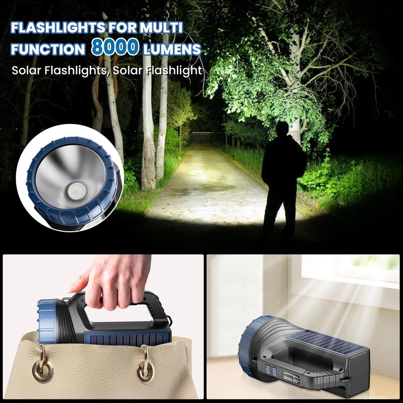 E-SHIDAI Solar Flashlight，Solar Powered Flashlight for Multi Function 8000 Lumens