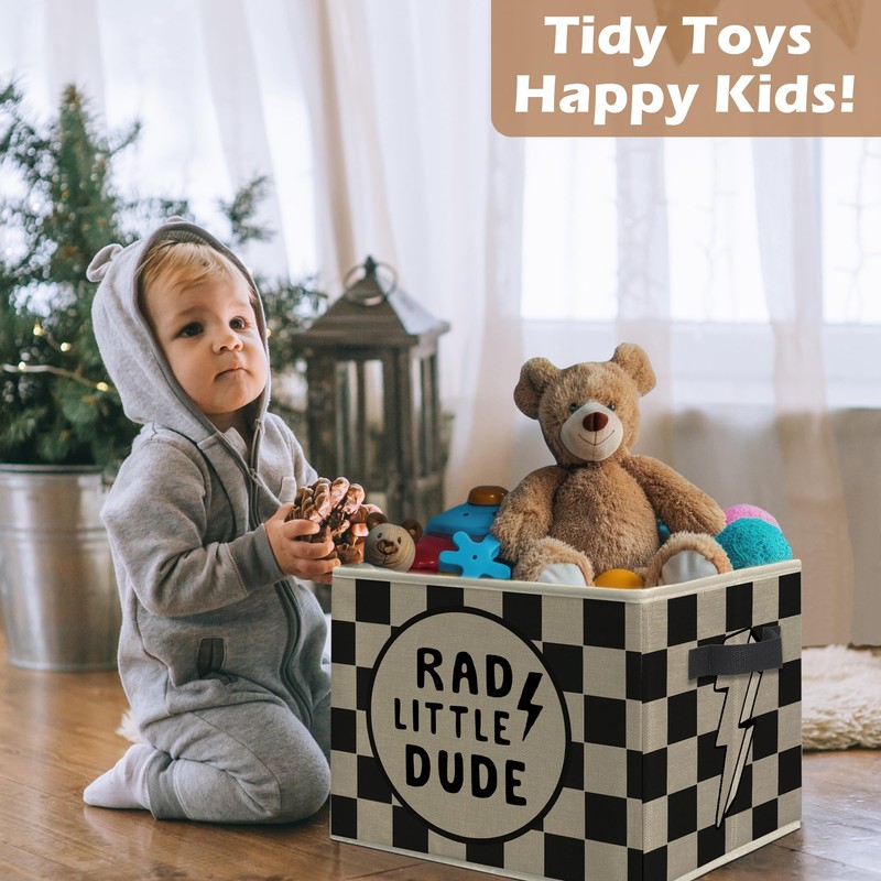 uinwk Retro Boy Nursery Storage Bins, Rad Little Dude Black