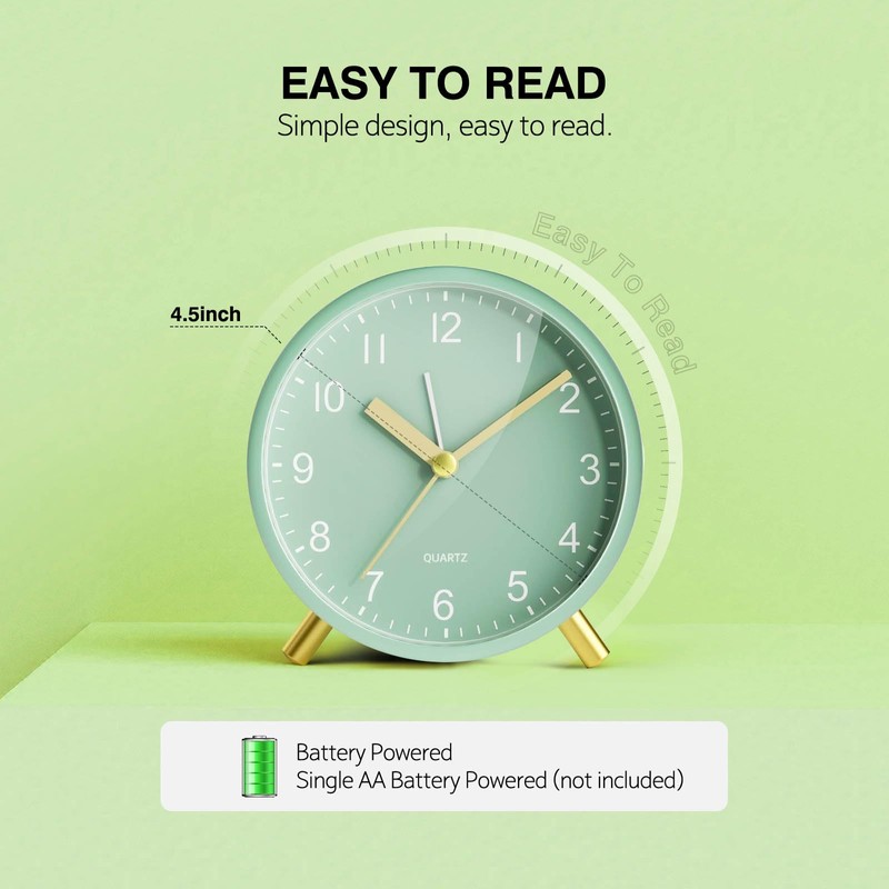 Jisile Modern Quartz Alarm Clock with Gold Stand Sage Green