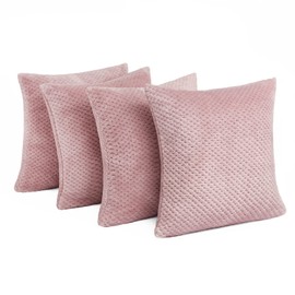 Brentfords Waffle Fleece Set of 4 x Cushion Covers 45 x 45 cm Plush Scatter Home Decor Pack, 18" x 18" - Blush Pink