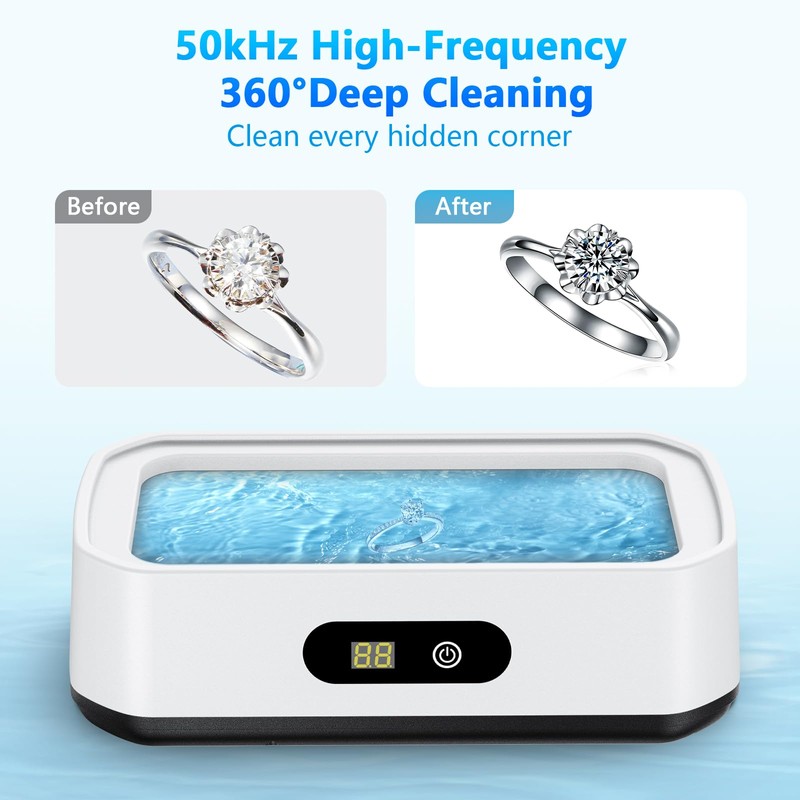 PKBD 50kHz 650ML Large Capacity Ultrasonic Jewelry Cleaner, White&Black