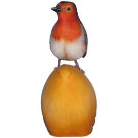 Brave Wings Hand Carved Wooden Bird ~ Curious Robin Red Breast on a Pinecone ~ Ornament Sculpture Figurine Statue Unique Table Decoration Home Decor ~ 5274