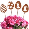 ALEMIN 4 Patina Easter Eggs Garden Stake Decorative Rust, Easter
