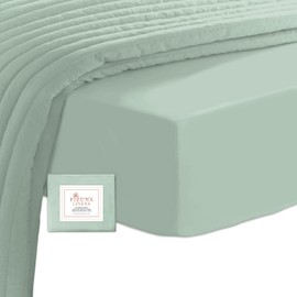 Pizuna 400 Cotton Fitted Sheet 130 x 200 - 140 x 200 cm Sea Foam, 100% Long Cotton Fitted Sheet, Soft Mako Satin Fabric for up to 40 cm Mattress Height (100% Cotton Bed Sheet)