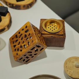 Premium Log Incense Burner Holder Set with Bakhoor Burners - Handcrafted Wooden Home Decor for Burning All Types of Home Incense (Incense/Coal) JR23081 (Brown)