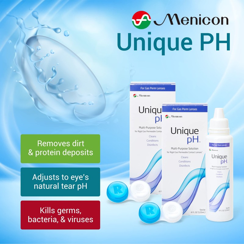Menicon Unique pH Multi-Purpose Contact Solution + RGP Lens Case,