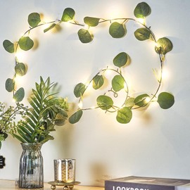 Artificial Eucalyptus Leaf Garland String Lights, 7FT 20 LED Battery Operated Artificial Vine Fairy String Lights for Wedding Home Bedroom Birthday Garden Party Decor