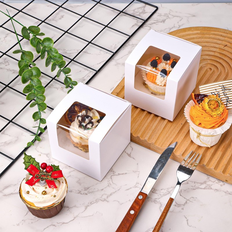 SUPERFA 24 Pack White Single Cupcake Boxes, Individual Cupcake Boxes