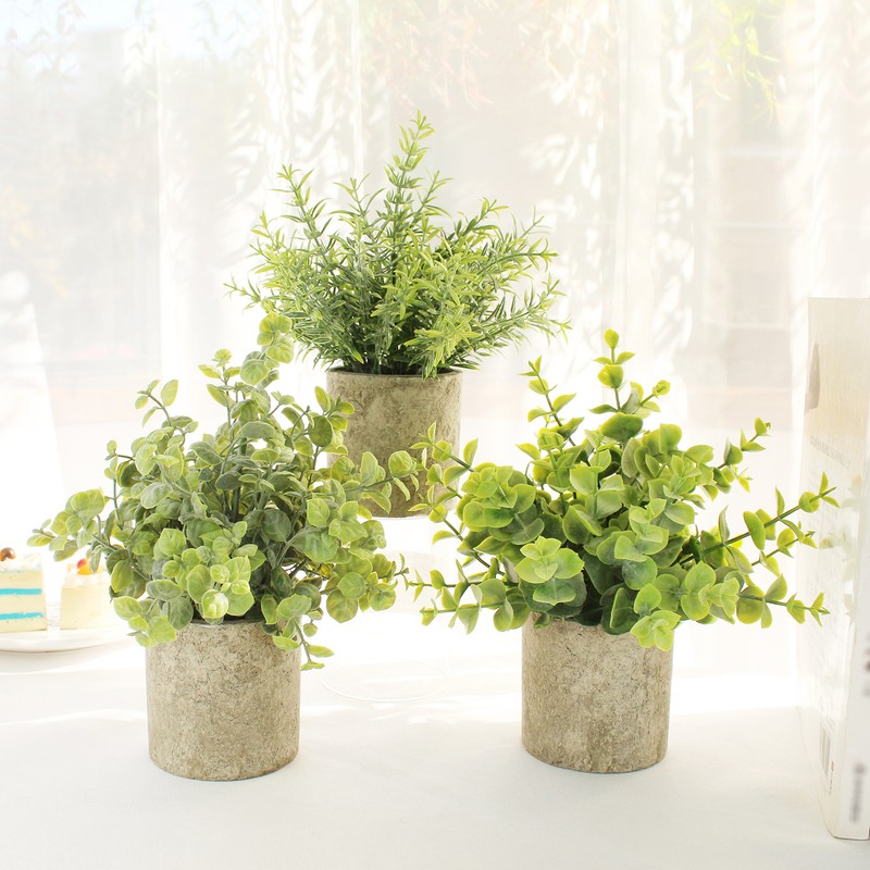 3pcs Potted Artificial Plant Fake Green Grass Leaves Artificial Simulation
