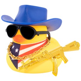 wonuu Rubber Duck Car Ornaments Dashboard Decorations with Cowboy Hat Bandanna Necklace for 4th of July Independence Day Accessories Labor Day, Yellow-Blue Vertical Red White Blue Star Stripe Flag
