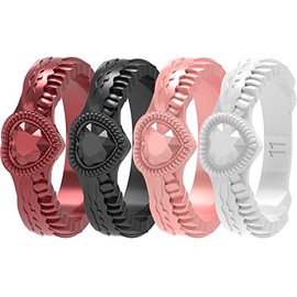 Zollen Silicone Wedding Rings for Women 4/7 Packs - Stackable Silicone Rubber Wedding Bands - Innovative Heart Shaped Diamond and Wings Collection, Size 4