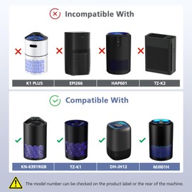 2 Pack TZ-K1 Replacement Filter Compatible with FreAire KN6391, Compatible with ToLife TZ-K1, Compatible with VOOPNU DH-JH12, for MK-01 MK-06, MJ012H, 3-in-1 Filter Replacement for Smoke Pollen, Black
