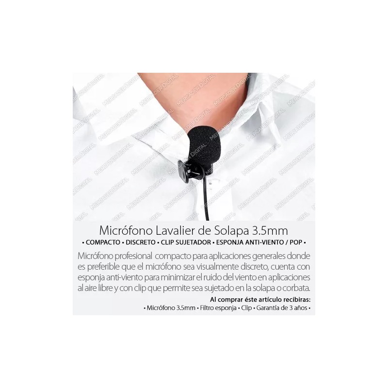 Mercader Digital Micrófono Lavalier Clip Para Solapa Jack 3.5mm