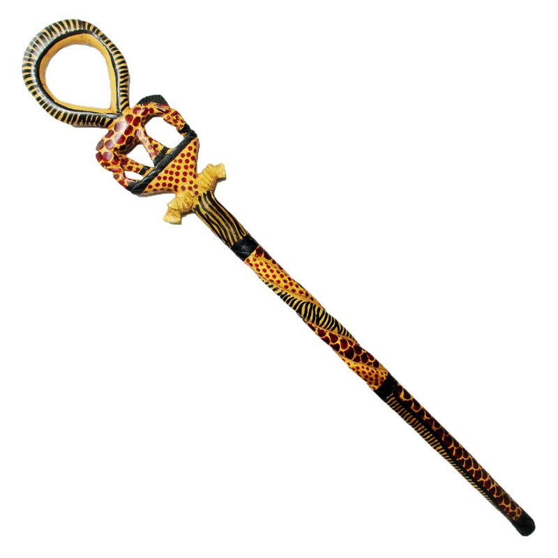 African Wood Decorative Walking Stick (Hand Made in Kenya) (Giraffe/Lion)
