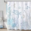 Nautical Coastal Turtle Shower Curtain, Coral Starfish Seashell Ocean Themed