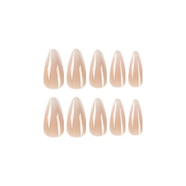 24PCS Long False Nails with Glue Stickers,Almond Full Cover Acrylic Nails Press on Nails no Glue,Pure Gradient French Fake Nails Stick on Nails for Women and Girls Nail Art