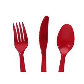 2 Pack Bundle Green Red Plastic Utensils Combo Pack - 96 Count Parties Events Durable Disposable Cutlery Cook Serve Kitchen