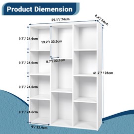 Whitmor 11 Cube Storage Organizer, 4 Tier Stackable Bookcase, Open Storage Display Bookshelf, Storage Cabinet for Living Room, Bedroom, Home, Office, 29.1" L x 9.4" W x 41.7" H, White