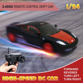 Remote Control Car RC Drift Car 2.4GHz 1:24 Scale 4WD 15KM/H High Speed Model Vehicle with LED Lights Drifting Tire Racing Sport Toy Car for Adults Boys Girls Kids Gift 2Pcs Rechargeable Batteries