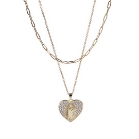 Virgin Mary Necklace for Women 2Pcs 18k Gold Plated Gold Virgin Mary Pendant Cubic Zirconia Mother Mary Necklace Guadalupe Necklace Paperclip Necklace Catholic Jewelry for Women