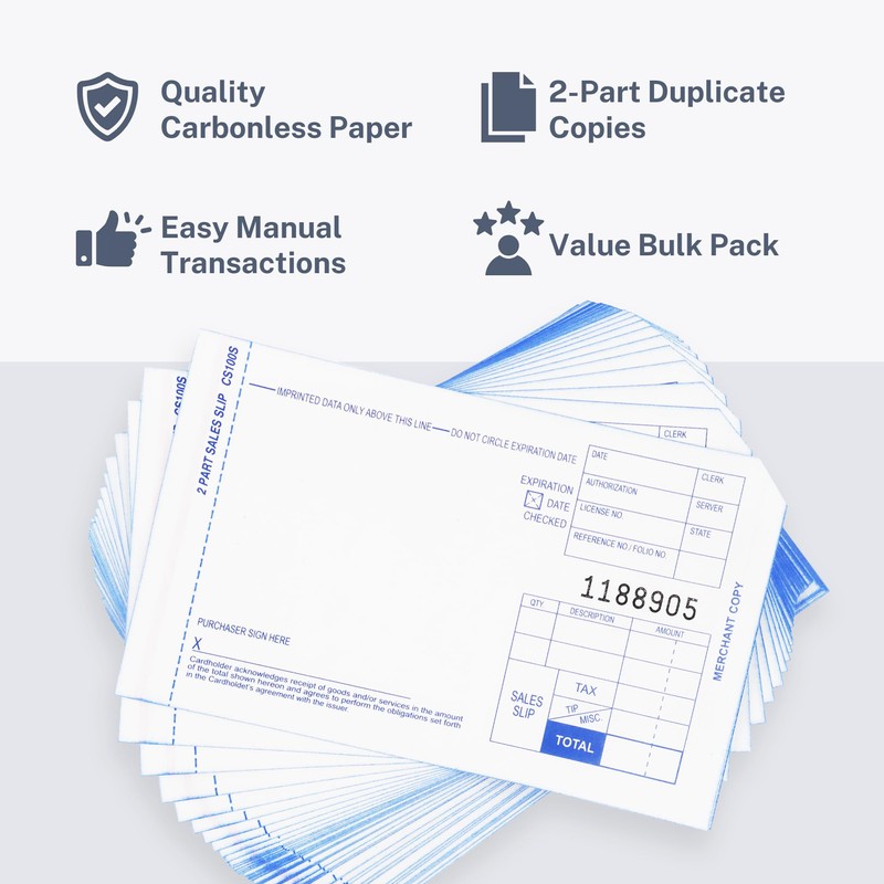2 Part Short Credit Card Imprinter Sales Slips, Pack of