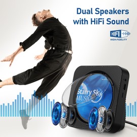 CD Player Portable Bluetooth 5.1 Desktop CD Player with HiFi Sound Speakers,Remote Control,Dust Cover,LED Display,Boombox FM Radio,USB/AUX for Home,Kids (Black)