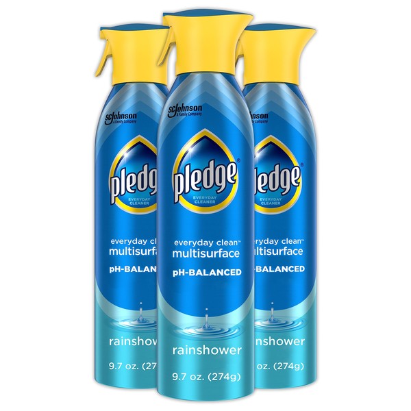 Pledge Everyday Clean Multi Surface Cleaner Spray, pH Balanced to Clean 101 Surfaces, Rainshower Scent, 9.7 oz (Pack of 3)