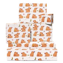 Girls Birthday Wrapping Paper - Capybara Life - Mushroom, Butterfly, Flower - 6 Sheets of Wrapping Paper for Women - Wrapping Paper White - Recyclable - by Central 23