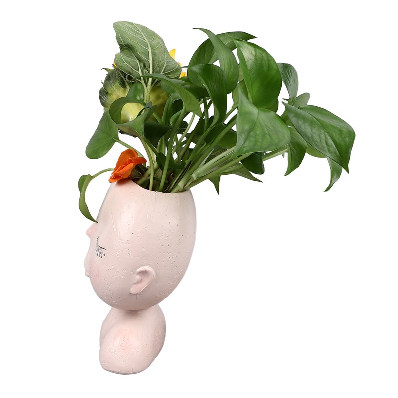 Face Flower Pot with 3 Shovels Drainage Hole Design Resin