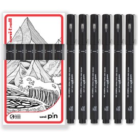 uni-ball PIN Fineliners | Black Fine Tipped Writing Pens | Water & Fade Resistant Ink | Ideal for Sketching, Scrapbooking, Outlining, Art, Technical Drawing | In Gift Box (Pack of 6, 0.2mm)