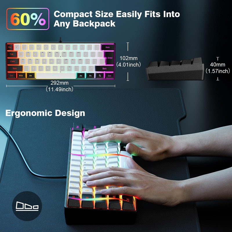 Snpurdiri 60% Wired Gaming Keyboard, 61 Keys RGB Backlit Ultra-Compact