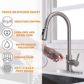 Touchless Kitchen Faucet with Pull Down Sprayer, Motion Sensor Kitchen Faucet with Kitchen Soap Dispenser, Single Kitchen Faucet High Arc Pull Out Faucet for Kitchen Sink RV，Brush Nickel