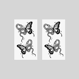 Oottati 2 Sheets Small Tiny Temporary Tattoo Stickers Snake And Butterfly