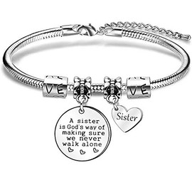 Sister Gifts,Silver Charm Snake Bracelet for Women Girl Teens Birthday Graduation Gift