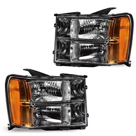 LQI Headlights Assembly Compatible with GMC Sierra 1500 2007-2013/Fit for GMC Sierra 2500HD 3500HD 2007-2014 Headlamps Clear lens Chrome Housing Amber Reflector