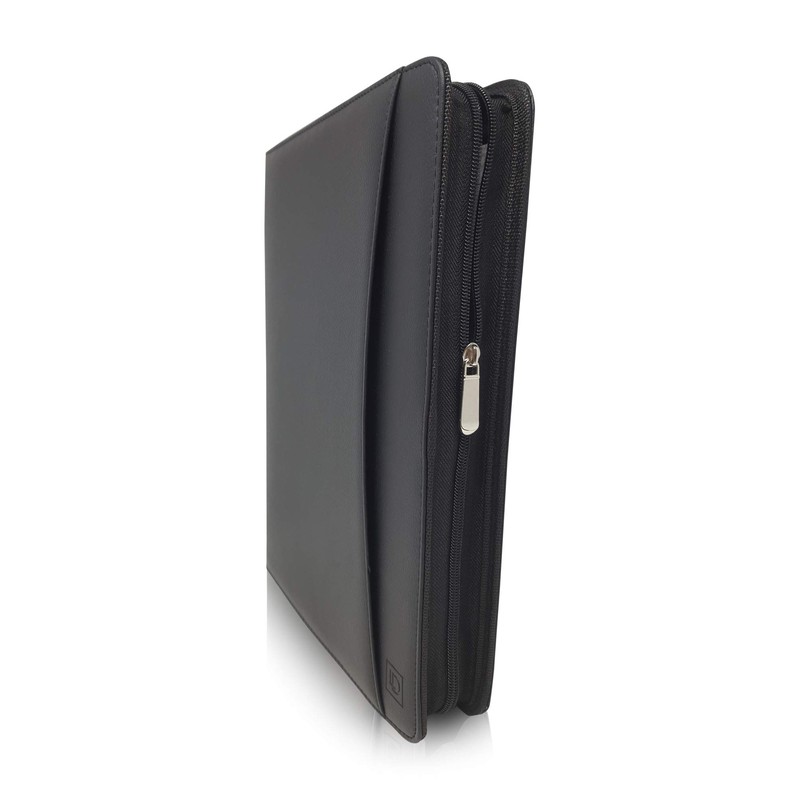 Matt Black Zippered Portfolio Binder - PU Leather Business Portfolio