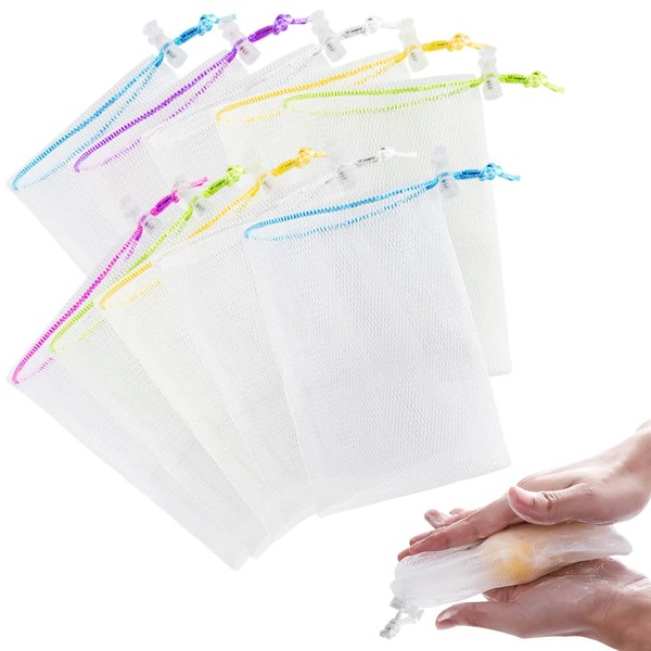 10 Pcs Handmade Bubble Mesh Soap Bags with Drawstring, Foaming Facial Cleansing Nets for Bath and Shower