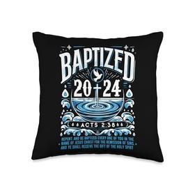 Baptized in 2024 Shirt Bible Verse for Christian Baptism Throw Pillow