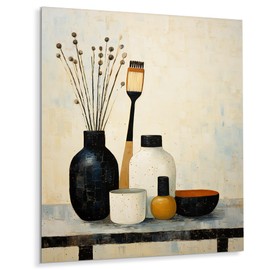 DesignQ Contemporary Cleanse with Toiletries Toiletries Metal Wall Art, Beige Metal Wall Decor, Glam Metal Art Decor For Office Room - 24x32 Inch