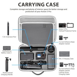 Tomat Action 5 pro Carry Case, Portable Carrying Travel Bag for DJI Osmo Action 5 pro/4/3 Adventure Combo Accessories For DJI MIC 2 /Multifunctional Charging Handle