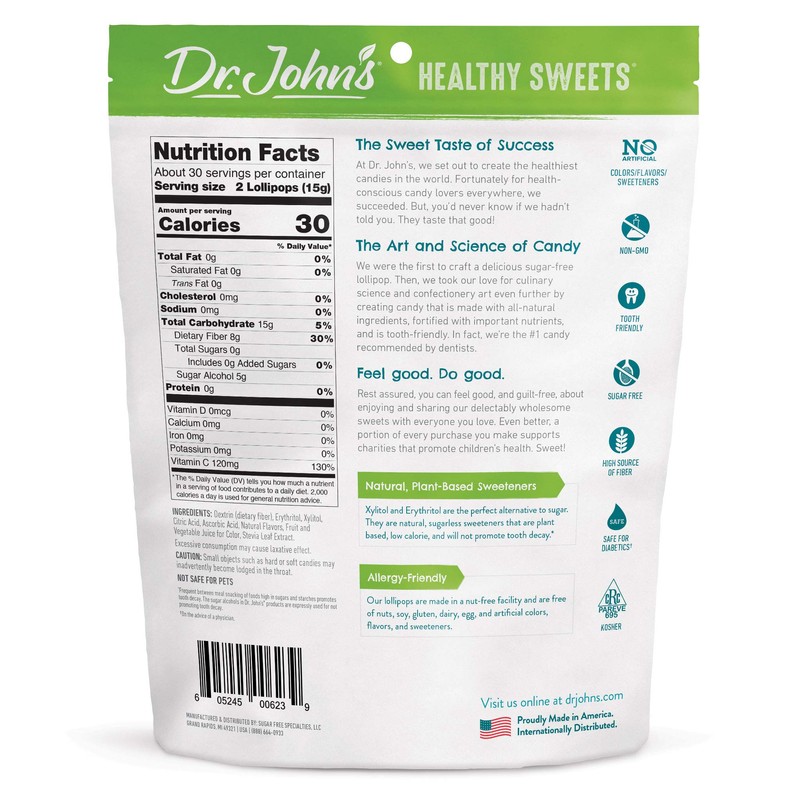 Dr. John's Healthy Sweets Sugar Free Watermelon Tooth Lollipops (60