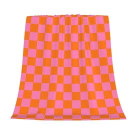 Nextchange Super Soft Throw Blanket for Couch Checkerboard Pink Orange Lightweight Warm Cozy Flannel Fleece Blankets Checkered Blanket for Girls Women for Bed Sofa All Season Use 30" x 40"