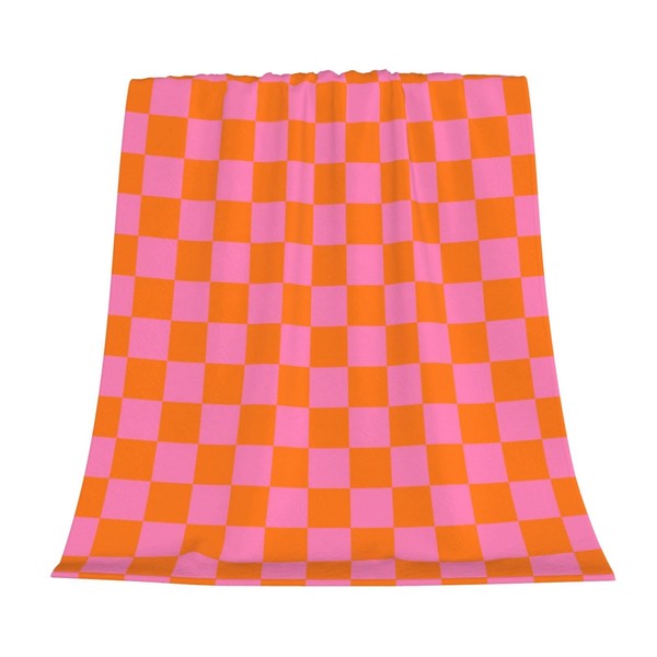 Nextchange Super Soft Throw Blanket for Couch Checkerboard Pink Orange