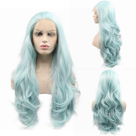 SereneWig 24 Inch Pastel Mixed Blue Wig, Long Wave, Blue Synthetic Lace Front Wigs, Pre-Plucked, Natural Hairline for Women, Heat Resistant Fibre, Cosplay, Daily Wear Wig